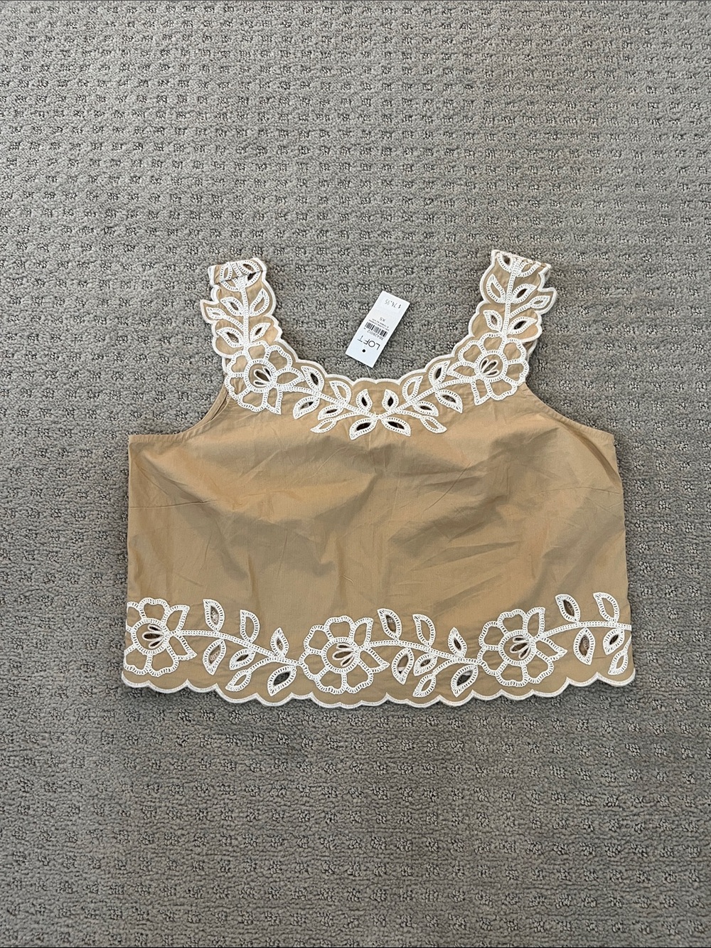 LOFT Beige Crop Camisole with White Floral Lace Trim